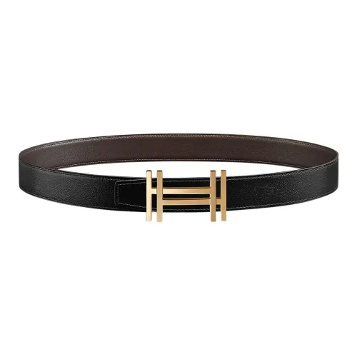 HERMES Ремень из коровьей кожи Мужской Черный Ширина 3,2 см