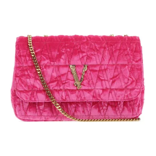 VERSACE Virtus Вельвет Телячья Кожа Сумка через плечо Сумка на плечо Женская Розовая