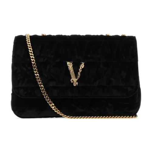 VERSACE Virtus Вельвет Телячья Кожа Сумка через плечо Сумка на плечо Женская Черная