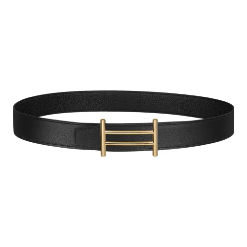 HERMES Ремень из коровьей кожи Мужской Черный Ширина 3,2 см