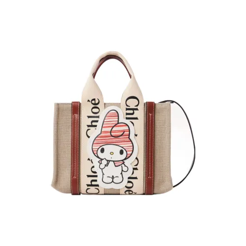 Chloe Woody Ткань Телячья Кожа Сумка-тоут Один Плечо Через плечо Сумка Маленькая Женская Бежевая