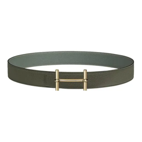 HERMES Ancre Ремень из коровьей кожи Мужской Серый Зеленый Ширина 3,8 см