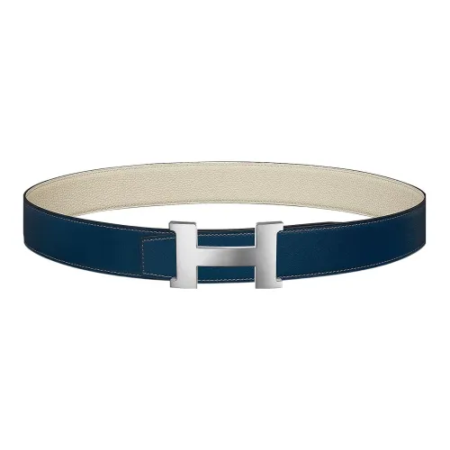 HERMES Constance Ремни из коровьей кожи Мужской Прусский синий Мел белый Ширина 3,8 см