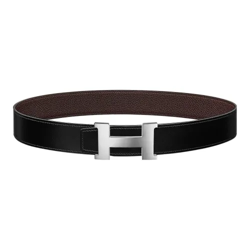 HERMES Constance Fashion Minimalist Style Логотип Серебряный Пряжка Коровья кожа Togo Двойной Sided Кожа Ремень Мужской