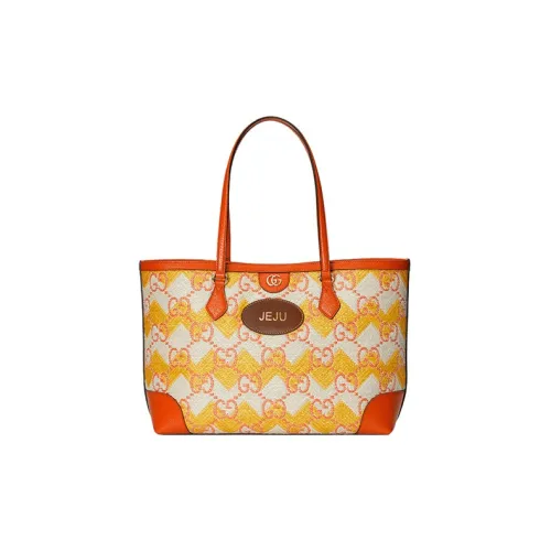 GUCCI Солома с кожаными вставками цветовая комбинация сумка-тоут сумка для покупок сумка через плечо сумка женская желтый оранжевый