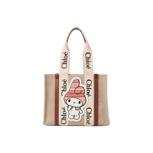 Chloe Woody Linen Canvas Tote Bag Shopping Bag Medium Women's Beige