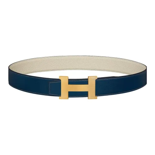 HERMES Constance Ремни из коровьей кожи Мужской Прусский синий Мел белый Ширина 3,8 см