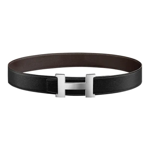 HERMES Constance Ремень из коровьей кожи Мужской Черный Эбеновый Ширина 3,8 см