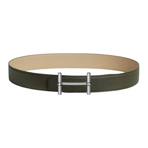 HERMES Ancre Ремни из коровьей кожи Мужской Зеленый Бежевый Ширина 3,8 см