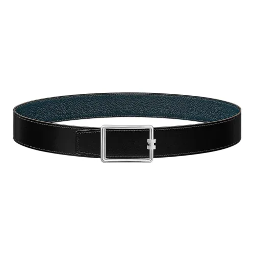 HERMES Tube H Коровья кожа Ремень Мужской Черный Синий Ширина 3,8 см