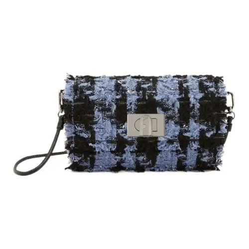 Furla 1927 Collection Твидовая сумка через плечо мини женская черная и синяя