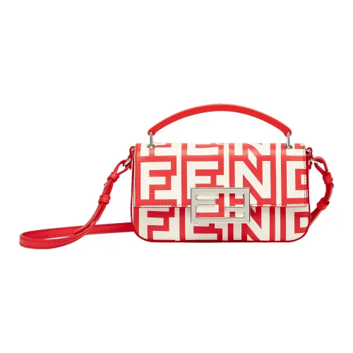 FENDI Baguette Овчина Портативный Одно плечо Через плечо Чехол для телефона Женские Белый Красный
