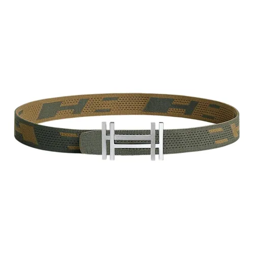 HERMES Avant Garde Серебряный Застежка Нейлоновая Сетка Двойная Сторонняя Мужской Серый Зеленый Темный Коричневый Зеленый Ширина 32 мм