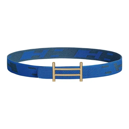 HERMES Rider Нейлон Сетка Двойной Сided Ремень Кожаные ремни Мужской Французский синий Индиго Ширина 3,2 см