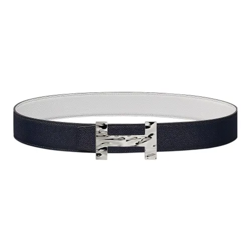 HERMES Ремни из коровьей кожи Мужской Индиго Белый Ширина 3,8 см