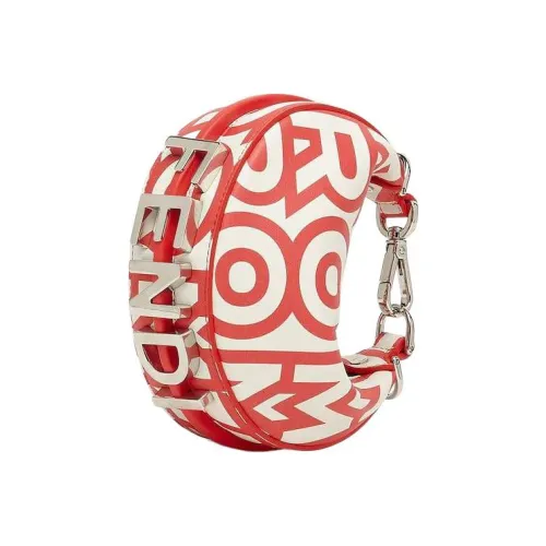 FENDI Fendigraphy Телячья кожа Полумесяц Сумка Сумка на запястье Экстра мини Женская Красная Белая