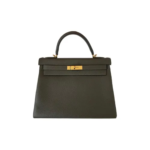 HERMES Kelly Коровья кожа Togo Сумка через плечо Сумка Женская C6 Vert DE Gris Серый Зеленый