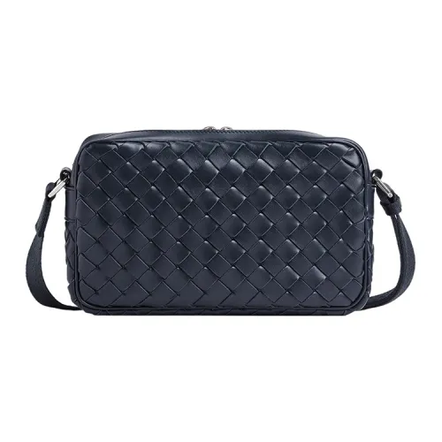 Bottega Veneta Intrecciato Коровья кожа с текстилем Camera Сумка Сумка через плечо Маленькая Мужская Темно-синяя