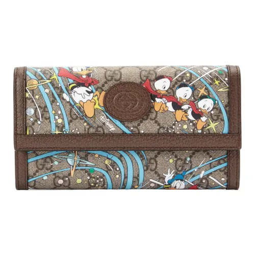 GUCCI Disney Коллаборация холст с кожей кошелек унисекс коричневый