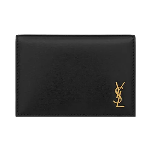 SAINT LAURENT Cassandre Блестящий Кожаный Держатель для Карт Мужской Черный