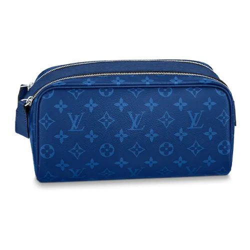LOUIS VUITTON Dopp Kit Покрытие Холст Кожаная Вставка Туалетная Сумка Мужская Синяя