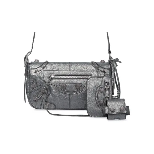Balenciaga Le Cagole Fine Grained Овчина Сумка через плечо Сумка на плечо Мужская Темно-Серебряная