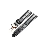 Пряжка розового золота - Черная кожа с белой строчкой