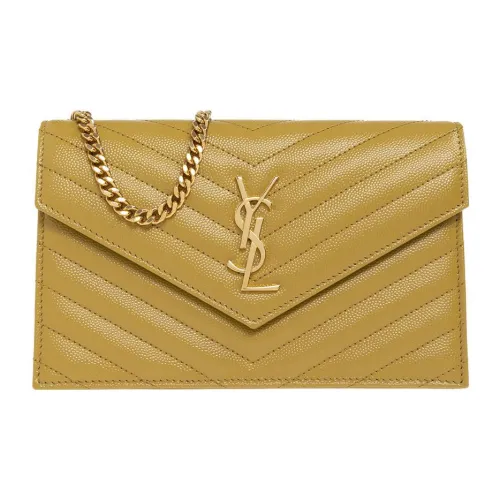 SAINT LAURENT Конверт Крупнозернистая текстура Коровья кожа Сумка через плечо Женская Желтая