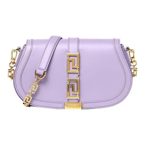 VERSACE Greca Goddess Коровья кожа Седло Сумка Портативная Сумка через плечо Сумка через плечо Женская Фиолетовая
