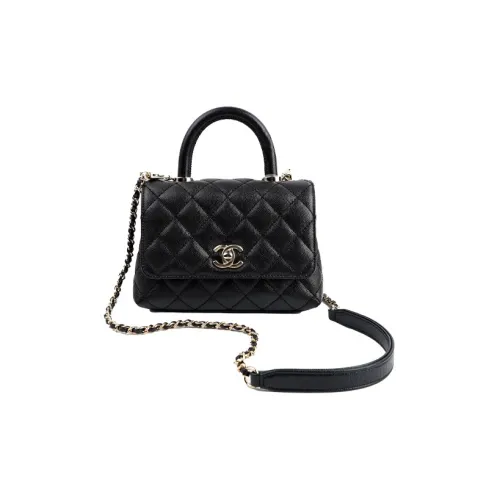 CHANEL Coco Handle Икорный Телячья кожа Сумка через плечо Сумка Мини Женская Черная