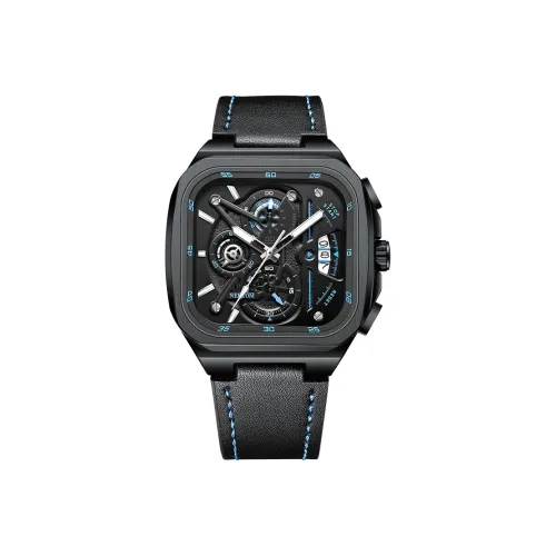 SVJ Black Warrior Square Watch Collection Кварцевый механизм Кожаный ремешок Часы Мужские Черный циферблат A8248G