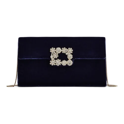 Roger Vivier Flower Strass Вельветовая Конверт Сумка Одно Плечо Через Плечо Клатч Мини Женский Синий
