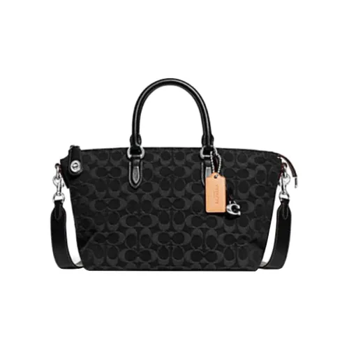 COACH Cara Denim и Телячья кожа Сумка через плечо Сумка Большая Женская Черная