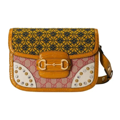 GUCCI Horsebit 1955 Фланелевая с кожаными вставками сумка через плечо женская коричневая