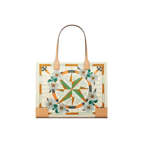 TORY BURCH Ella Кожа Тоут Сумка Сумка для покупок Сумка Сумка через плечо Женская Хаки Кремовый Белый Цветовой блок