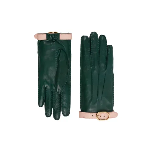 GUCCI Телячья кожа, шелк, перчатки, зеленый, женские