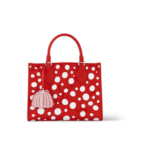LOUIS VUITTON Yayoi Kusama Коллаборация ONTHEGO Монограмма Тисненая Коровья кожа Джунгли Принт Сумка Маленькая Женская Красная