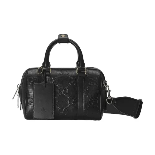 GUCCI GG Embossed Кожа Цилиндрическая Сумка Сумка Сумка через плечо Сумка через плечо Дорожная Сумка Мини Мужская Черная