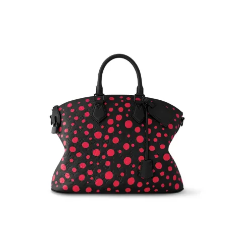 LOUIS VUITTON Yayoi Kusama Коллаборация Lock It Коровья кожа Сумка через плечо Сумка среднего размера Женская Черная