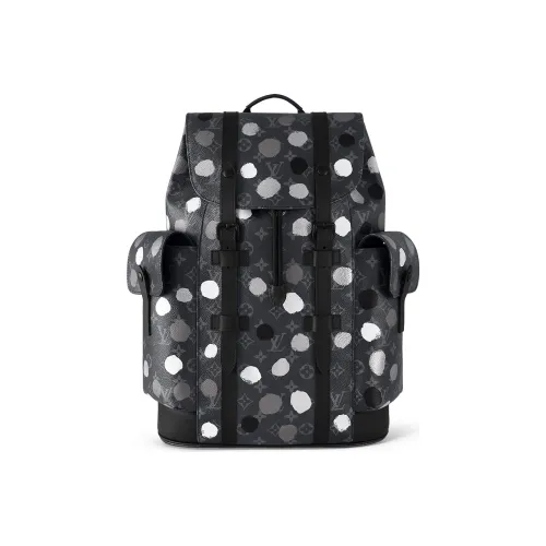 LOUIS VUITTON Yayoi Kusama Коллаборация CHRISTOPHER Покрытый холст Рюкзак Средний Мужской Серый
