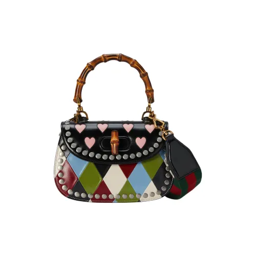 GUCCI Lovelight Collection Bamboo 1947 Кожа Сумка через плечо Сумка Маленькая Женская Черная Многоцветная