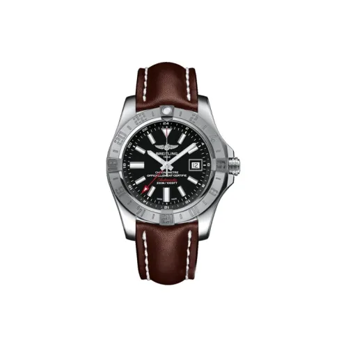 Breitling Автоматический Механический Механизм Мужские Часы 43 мм Черный Циферблат Корпус из Нержавеющей Стали Кожаный Ремешок