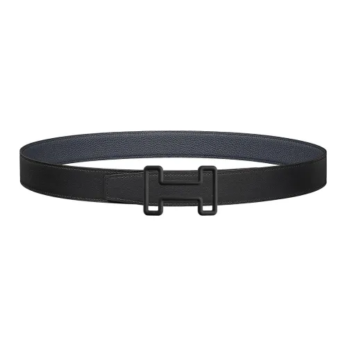 HERMES Двойной Сided Коровья кожа Ремни Мужской Черный Ширина 3,2 см