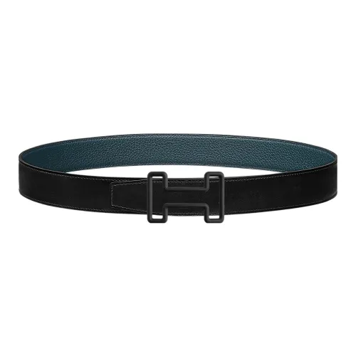 HERMES Tonight Color H Линия Черная пряжка Коровья кожа Togo Двойной Sided кожа Ремень Мужской Черный Ширина 3,2 см