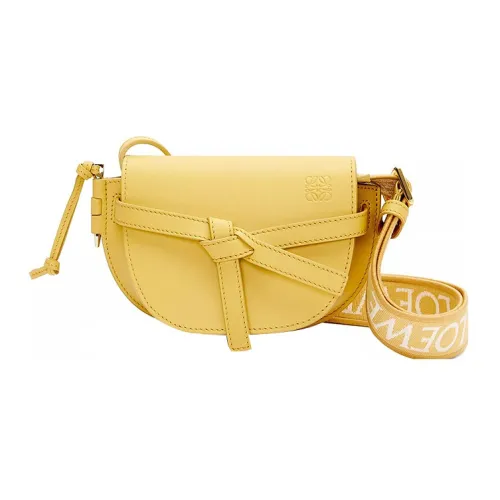 LOEWE Gate Мягкая кожа коровы Сумка через плечо Мини Женская Персиковый Талисман Желтый