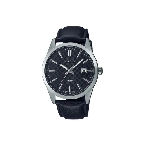 CASIO Кварцевый механизм Кожаный ремешок Часы Мужские Черный циферблат