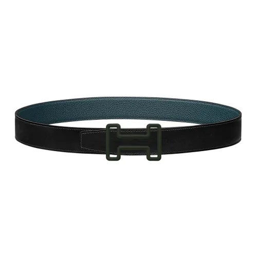 HERMES Tonight Color Ремни из коровьей кожи Мужской Черный Темно-зеленый Ширина 3,2 см