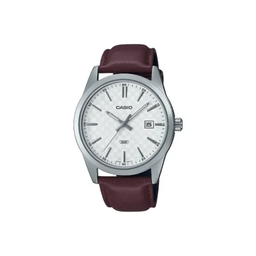 CASIO Кварцевый механизм Кожаный ремешок Часы Мужские Циферблат Серебристый MTP VD03L 5A
