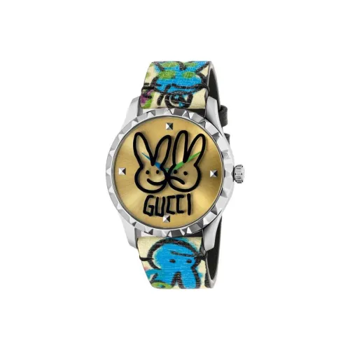 GUCCI G Timeless Collection Часы Кварцевый механизм Кожаный ремешок 38 мм Золотистый циферблат Унисекс