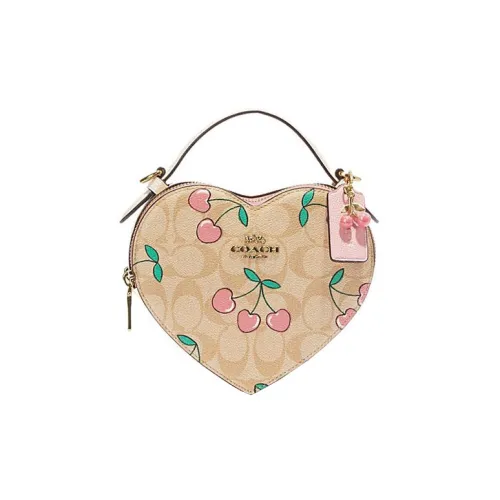 COACH Сердце Холст с кожей с коровьей кожей Сумка сумка через плечо маленькая женская хаки